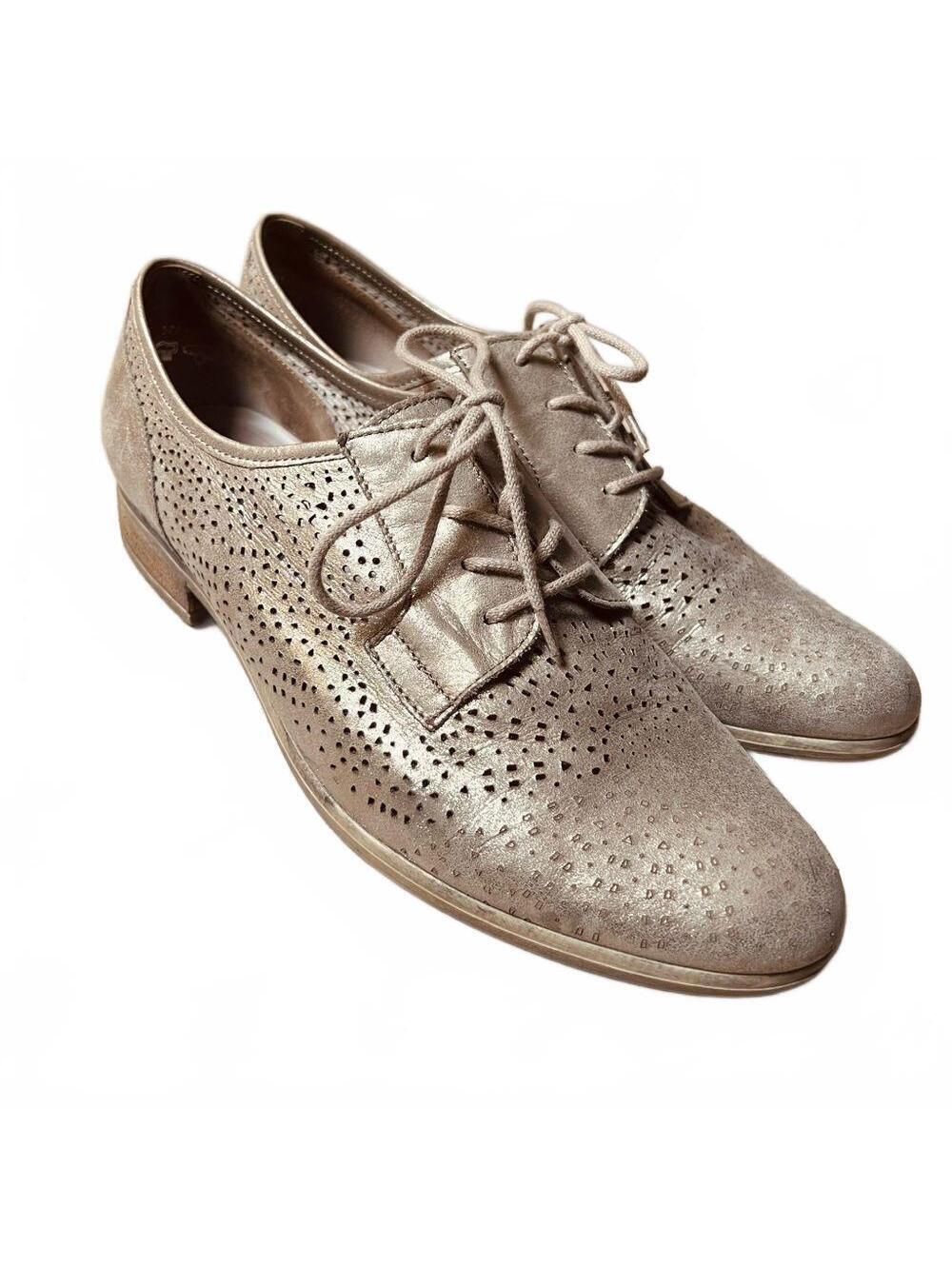 Gabor Gold Perforated Brogue Brushed Leather Suede Oxford Lace Up Women’s 9